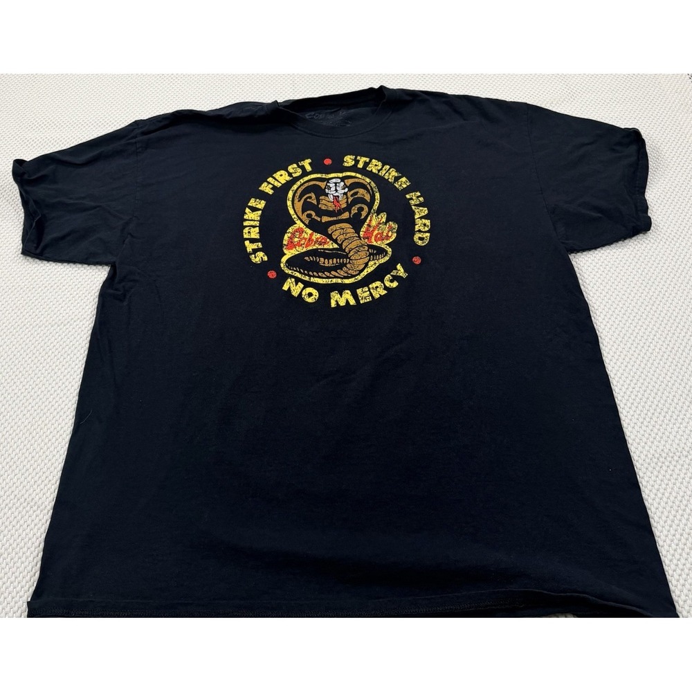Cobra Kai Strike First Strike Hard No Mercy Graphic T-Shirt Black Men's XL